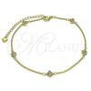 Oro Laminado Fancy Anklet, Gold Filled Style Four-leaf Clover and Rolo Design, with White Cubic Zirconia, Polished, Golden Finish, 03.213.0287.10