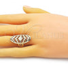 Oro Laminado Elegant Ring, Gold Filled Style Flower and Arrow Design, Diamond Cutting Finish, Golden Finish, 01.233.0036.07