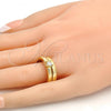 Oro Laminado Wedding Ring, Gold Filled Style Greek Key and Duo Design, with White Cubic Zirconia, Polished, Golden Finish, 01.99.0045.09 (Size 9)
