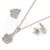 Sterling Silver Earring and Pendant Adult Set, Flower Design, with White Micro Pave, Polished, Rhodium Finish, 10.275.0015