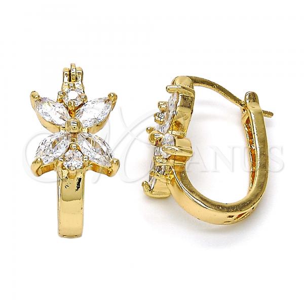 Oro Laminado Small Hoop, Gold Filled Style Flower Design, with White Cubic Zirconia, Polished, Golden Finish, 02.210.0034.15