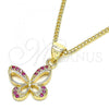 Oro Laminado Pendant Necklace, Gold Filled Style Butterfly Design, with Ruby Micro Pave, Polished, Golden Finish, 04.156.0317.1.20