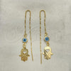 Oro Laminado Threader Earring, Gold Filled Style Greek Key and Hand of God Design, Polished, Golden Finish, 02.02.0529