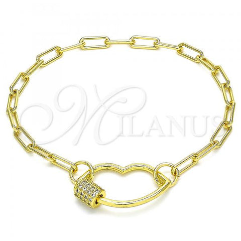 Oro Laminado Fancy Bracelet, Gold Filled Style Lips Design, with White Micro Pave, Polished, Golden Finish, 03.341.0070.07