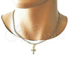 Oro Laminado Necklace and Bracelet, Gold Filled Style Crucifix Design, Polished, Golden Finish, 06.63.0256