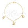 Oro Laminado Charm Anklet , Gold Filled Style Owl and Figaro Design, Polished, Golden Finish, 03.02.0058.10
