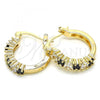 Oro Laminado Small Hoop, Gold Filled Style with Black and White Cubic Zirconia, Polished, Golden Finish, 02.210.0280.3.15
