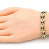 Oro Laminado Tennis Bracelet, Gold Filled Style Leaf Design, with Sapphire Blue and White Cubic Zirconia, Polished, Golden Finish, 03.283.0030.2.08