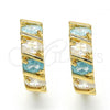 Oro Laminado Huggie Hoop, Gold Filled Style with Aqua Blue and White Cubic Zirconia, Polished, Golden Finish, 02.210.0083.15