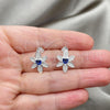 Sterling Silver Stud Earring, Flower Design, with White Cubic Zirconia, Polished, Silver Finish, 02.398.0015