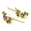 Oro Laminado Earcuff Earring, Gold Filled Style Dragon-Fly Design, with Multicolor Micro Pave and Ruby Cubic Zirconia, Polished, Golden Finish, 02.210.0740.1