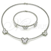 Rhodium Plated Necklace and Bracelet, Butterfly Design, with Ivory Mother of Pearl and White Cubic Zirconia, Polished, Rhodium Finish, 06.421.0002.3