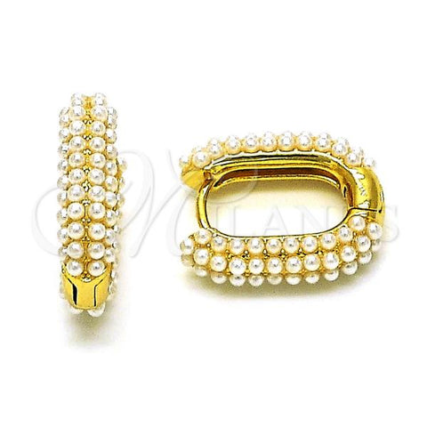 Oro Laminado Huggie Hoop, Gold Filled Style with Ivory Pearl, Polished, Golden Finish, 02.379.0063.15