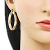 Oro Laminado Medium Hoop, Gold Filled Style Hollow Design, Diamond Cutting Finish, Tricolor, 02.213.0312.1.40