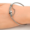 Stainless Steel Individual Bangle, Love Design, with White Crystal, Polished, Steel Finish, 07.258.0001.05 (02 MM Thickness, Size 5 - 2.50 Diameter)