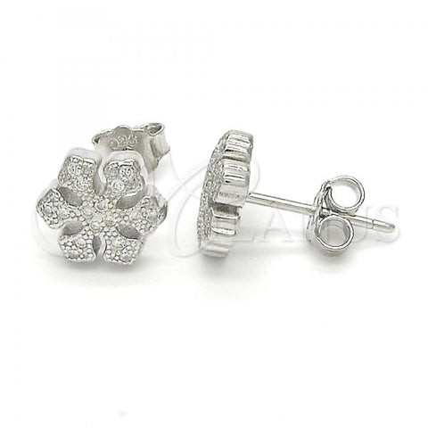 Sterling Silver Stud Earring, with White Micro Pave, Polished, Rhodium Finish, 02.336.0014