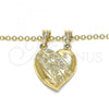 Oro Laminado Fancy Pendant, Gold Filled Style Heart and Flower Design, Polished, Golden Finish, 05.351.0091