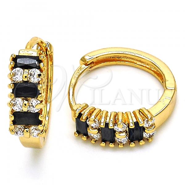 Oro Laminado Huggie Hoop, Gold Filled Style with Black and White Cubic Zirconia, Polished, Golden Finish, 02.316.0046.15