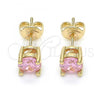 Oro Laminado Stud Earring, Gold Filled Style with Pink Cubic Zirconia, Polished, Golden Finish, 02.284.0010.6