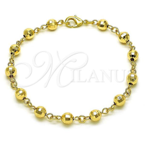 Oro Laminado Fancy Bracelet, Gold Filled Style Ball and Disco Design, Diamond Cutting Finish, Golden Finish, 03.63.2283.07
