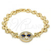 Oro Laminado Fancy Bracelet, Gold Filled Style Flower Design, with Sapphire Blue and White Cubic Zirconia, Polished, Golden Finish, 03.210.0044.3.08
