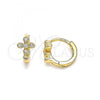 Oro Laminado Huggie Hoop, Gold Filled Style Cross Design, with White Micro Pave, Polished, Golden Finish, 02.213.0285.10