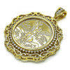 Oro Laminado Religious Pendant, Gold Filled Style Angel and Centenario Coin Design, with White Cubic Zirconia, Polished, Golden Finish, 05.380.0164