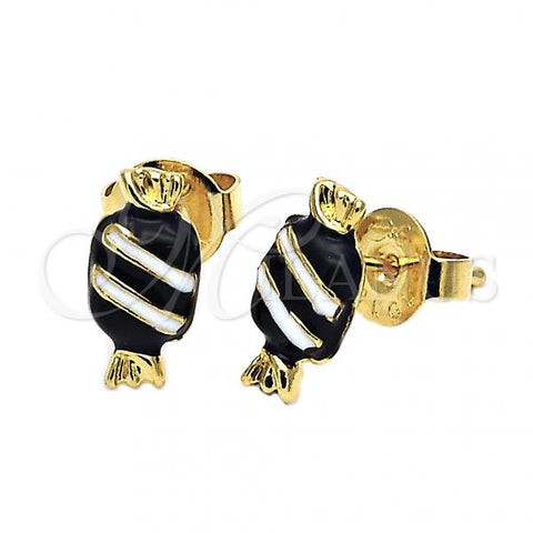 Oro Laminado Stud Earring, Gold Filled Style Candy Design, Black Enamel Finish, Golden Finish, 5.126.098.2 *PROMO*