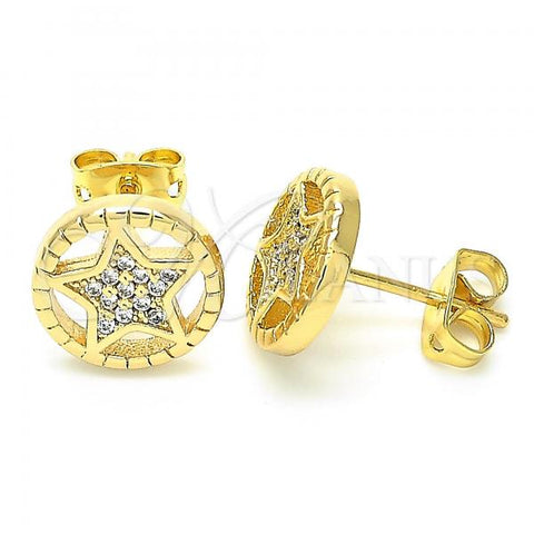 Oro Laminado Stud Earring, Gold Filled Style Star Design, with White Crystal, Polished, Golden Finish, 02.156.0395
