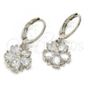 Rhodium Plated Dangle Earring, Flower and Star Design, with White Cubic Zirconia, Polished, Rhodium Finish, 02.217.0056.2