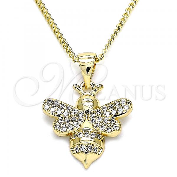 Oro Laminado Pendant Necklace, Gold Filled Style Bee Design, with White Micro Pave, Polished, Golden Finish, 04.342.0012.20