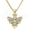 Oro Laminado Pendant Necklace, Gold Filled Style Bee Design, with White Micro Pave, Polished, Golden Finish, 04.342.0012.20