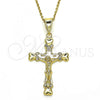 Oro Laminado Religious Pendant, Gold Filled Style Crucifix Design, with White Crystal, Polished, Golden Finish, 05.351.0024