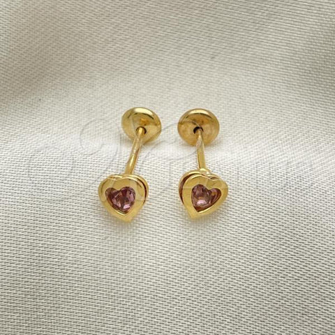 Oro Laminado Stud Earring, Gold Filled Style Heart Design, with Violet Cubic Zirconia, Polished, Golden Finish, 02.02.0528.1