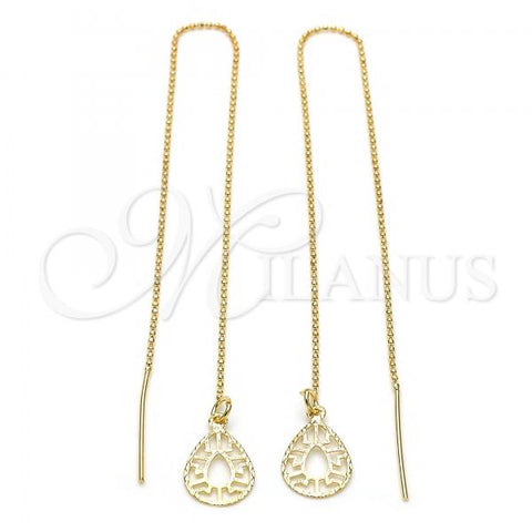 Oro Laminado Threader Earring, Gold Filled Style Greek Key Design, Golden Finish, 5.115.008