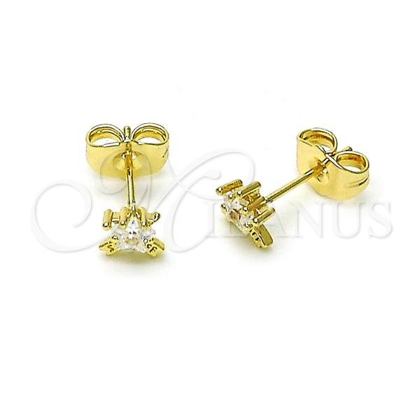 Oro Laminado Stud Earring, Gold Filled Style with White Cubic Zirconia, Polished, Golden Finish, 02.60.0164