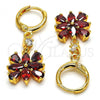 Oro Laminado Long Earring, Gold Filled Style with Garnet and White Cubic Zirconia, Polished, Golden Finish, 02.206.0030
