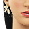 Oro Laminado Stud Earring, Gold Filled Style Leaf Design, Polished, Golden Finish, 02.163.0354