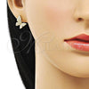 Oro Laminado Stud Earring, Gold Filled Style Butterfly Design, with Ivory Pearl, Polished, Golden Finish, 02.379.0075