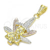 Oro Laminado Religious Pendant, Gold Filled Style Leaf Design, with White Crystal, Polished, Tricolor, 05.351.0205