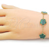 Oro Laminado Fancy Bracelet, Gold Filled Style Flower and Rolo Design, with Green Opal, Polished, Golden Finish, 03.313.0043.3.08