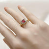 Oro Laminado Multi Stone Ring, Gold Filled Style Cluster Design, with Ruby and White Cubic Zirconia, Polished, Golden Finish, 01.196.0041