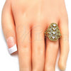 Oro Laminado Multi Stone Ring, Gold Filled Style Heart Design, with White Cubic Zirconia, Polished, Golden Finish, 01.266.0019.08 (Size 8)
