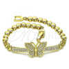 Oro Laminado Fancy Bracelet, Gold Filled Style Butterfly Design, with White Micro Pave, Polished, Golden Finish, 03.283.0071.07