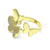 Oro Laminado Multi Stone Ring, Gold Filled Style Butterfly Design, with White Micro Pave, Polished, Golden Finish, 01.341.0058