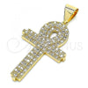 Oro Laminado Religious Pendant, Gold Filled Style Cross Design, with White Micro Pave, Polished, Golden Finish, 05.342.0077