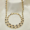 Oro Laminado Necklace and Bracelet, Gold Filled Style with Sapphire Blue and White Cubic Zirconia, Polished, Golden Finish, 06.284.0014.2