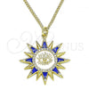 Oro Laminado Pendant Necklace, Gold Filled Style Evil Eye and Sun Design, with White Micro Pave, Blue Enamel Finish, Golden Finish, 04.362.0014.20