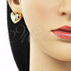 Oro Laminado Stud Earring, Gold Filled Style Heart Design, Polished, Golden Finish, 02.213.0626