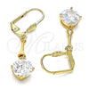 Oro Laminado Long Earring, Gold Filled Style with White Cubic Zirconia, Polished, Golden Finish, 02.387.0052